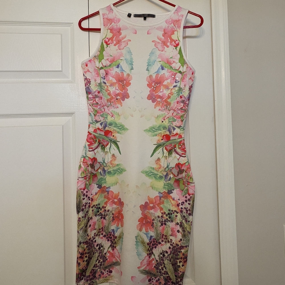 Guess Floral Print Midi Dress - Pink and Green